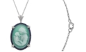 Macy's Green Agate, Sapphire (1/2 ct. t.w.) & Diamond (1/10 ct. t.w.) Mother & Child Cameo 18" Pendant Necklace in Sterling Silver